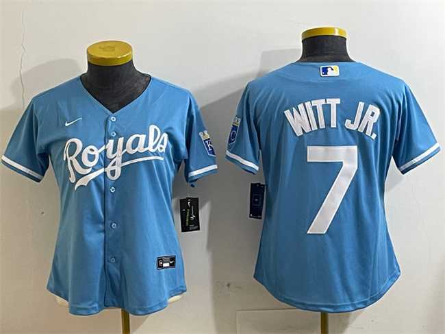 Women%27s Kansas City Royals #7 Bobby Witt Jr. Light Blue Cool Base Stitched Jersey